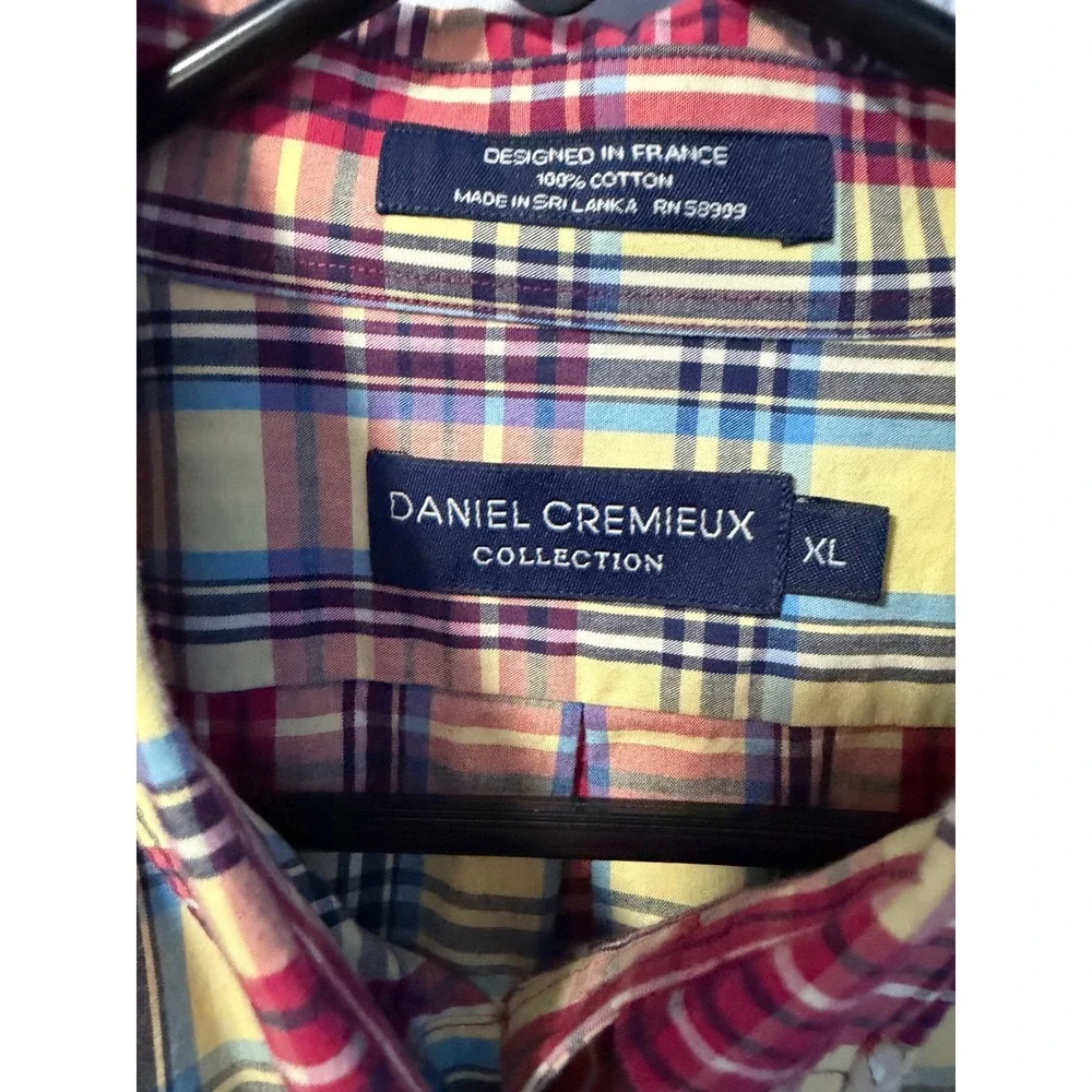 Daniel Cremieux Button Down Mens XL Yellow Plaid Short Sleeve